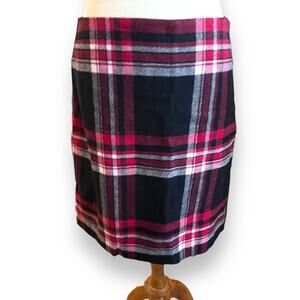 Talbots Red Black Plaid Wool Lined Skirt Size 8p Midi A Line